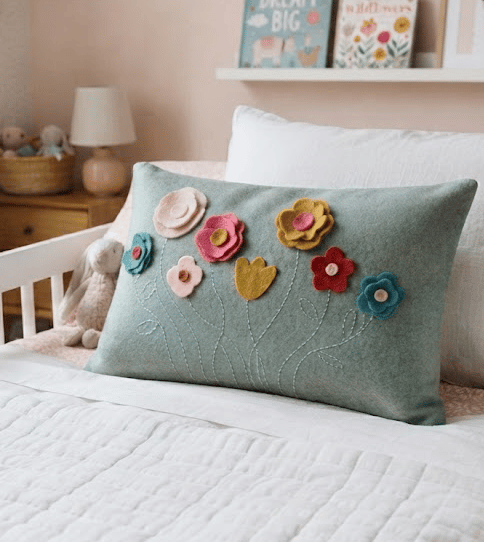 Luxury Handmade Felt Flower - Floral Throw Pillow - Cottagecore Home Decor