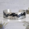 Tree cuff bracelet, brushed silver monochrome jewellery, woodland bangle. B133