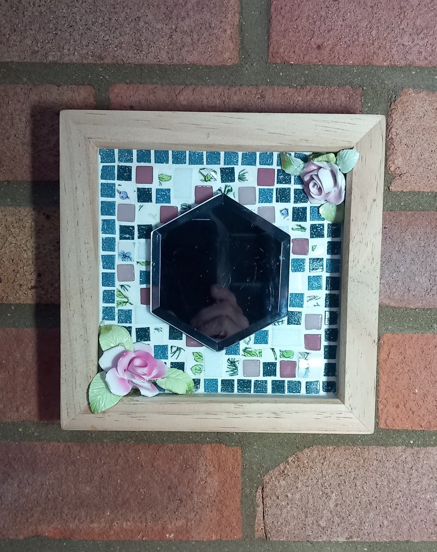 ROSE TINTED MIRROR MOSAIC WALL DECORATION.