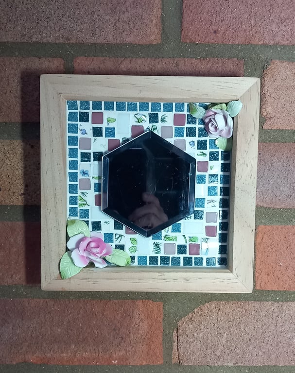 ROSE TINTED MIRROR MOSAIC WALL DECORATION.
