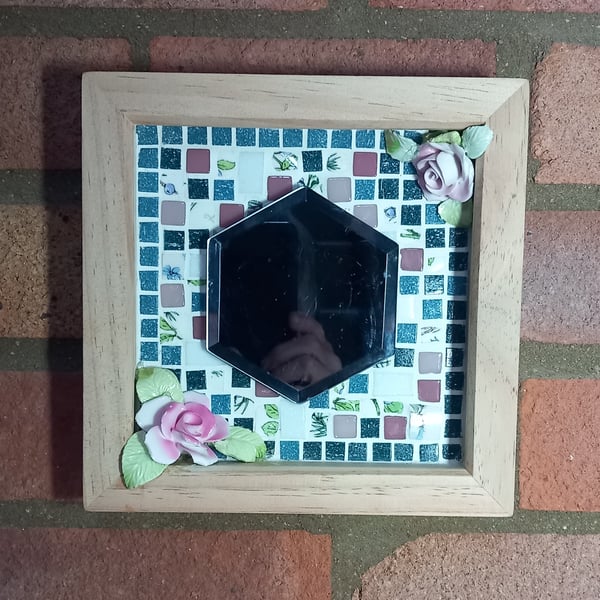 ROSE TINTED MIRROR MOSAIC WALL DECORATION.