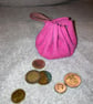 Pink coloured suede leather drawstring dice bag - coin pouch - Image 2