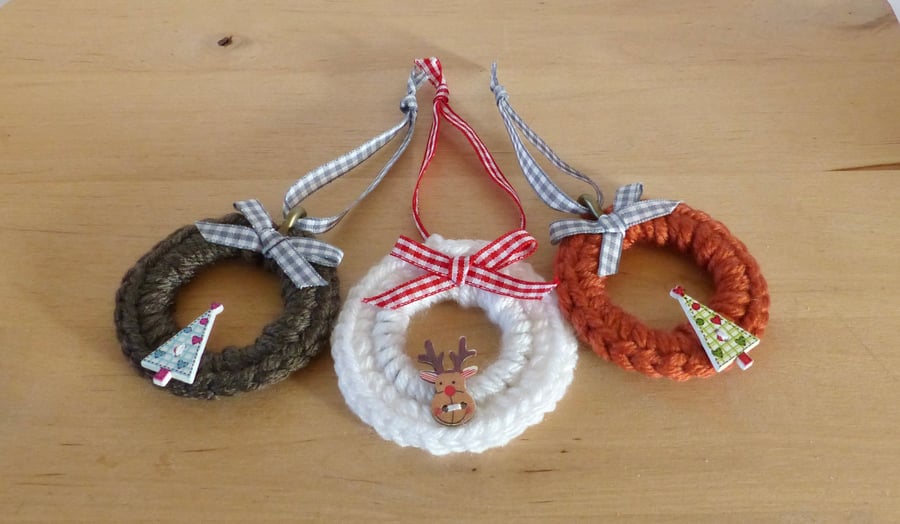 Set of 3 Crocheted Wreath Decorations