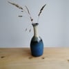 Elegant handmade ceramic stoneware small bud vase blue, cream glazes