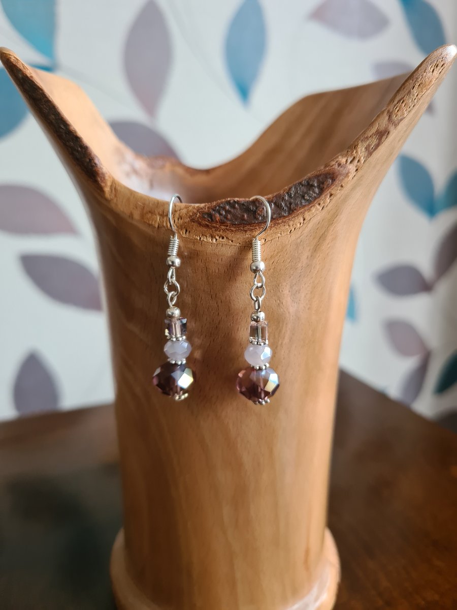 Amethyst colour beaded dangle earrings 