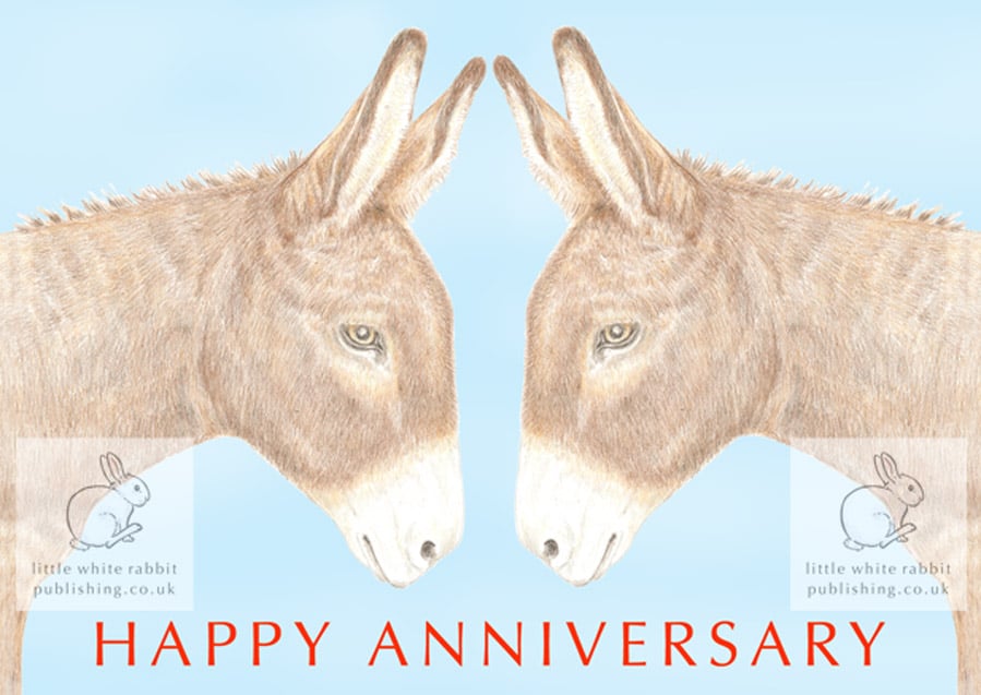 Two Donkeys Nose to Nose - Anniversary Card