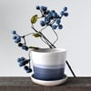 Handmade ceramic planter with matching saucer - blue and white pottery