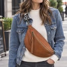 Light tan aniline leather sling bag crossbody bag