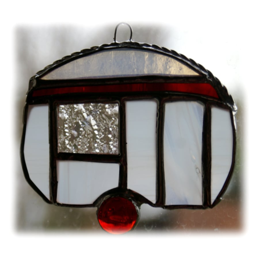 Caravan Suncatcher Stained Glass Mini Red Camping 