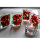 Candle Holder Fused Glass Tea-light Red Green Swirls - Image 5