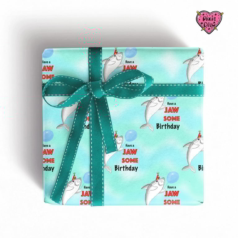 Shark Gift wrap, jaws wrapping paper, have a jawsome birthday, shark pun gift wr