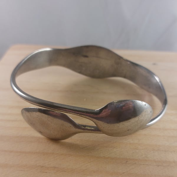 Upcycled Silver Plated Plain Sugar Tong Bangle (SPBA102503)