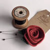 Coral coloured rose brooch: upcycled wool felt