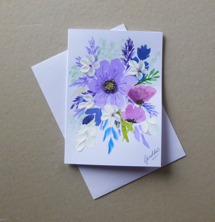 original art hand painted floral blank card ( ref FA 306 D1 )