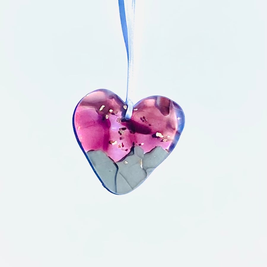 Fused glass hanging heart