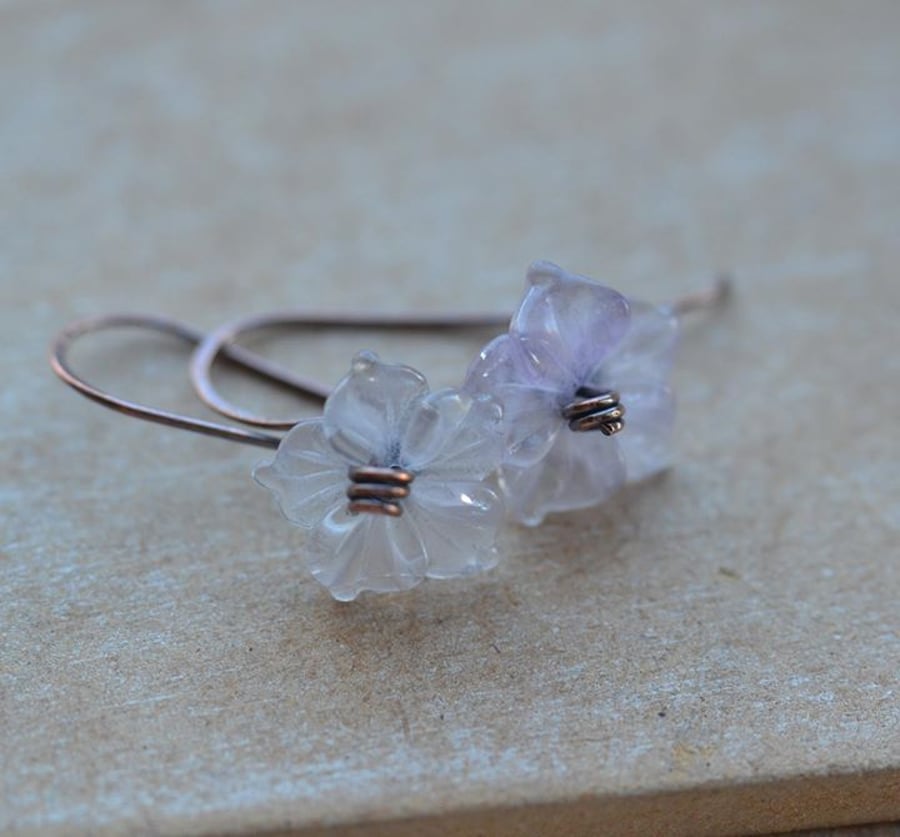 Handmade copper earrings with Fluorite gemstone flowers
