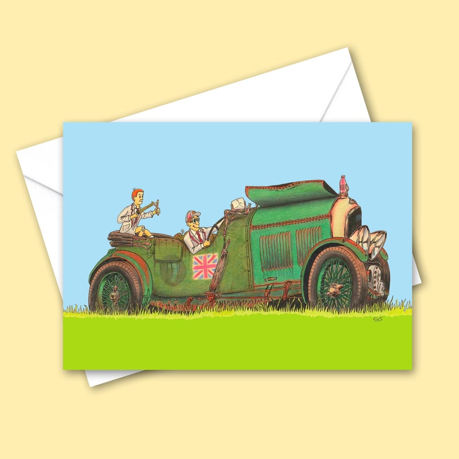 Nostalgic Classic Car Illustration Printed as an All Occasions Greetings Card