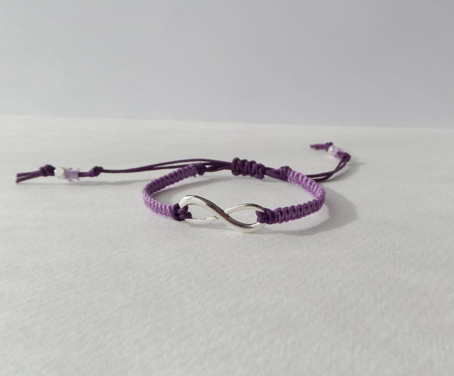 Silver Infinity Purple Bracelet, Lavender Macrame Purple Bracelet.