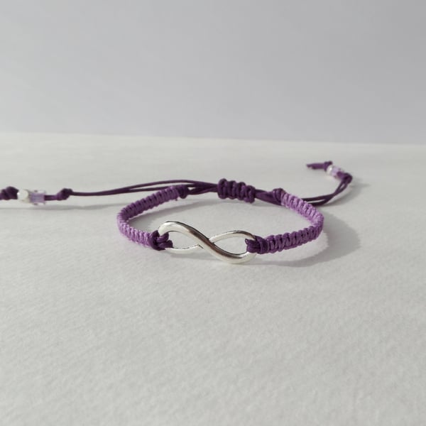 Silver Infinity Purple Bracelet, Lavender Macrame Purple Bracelet.