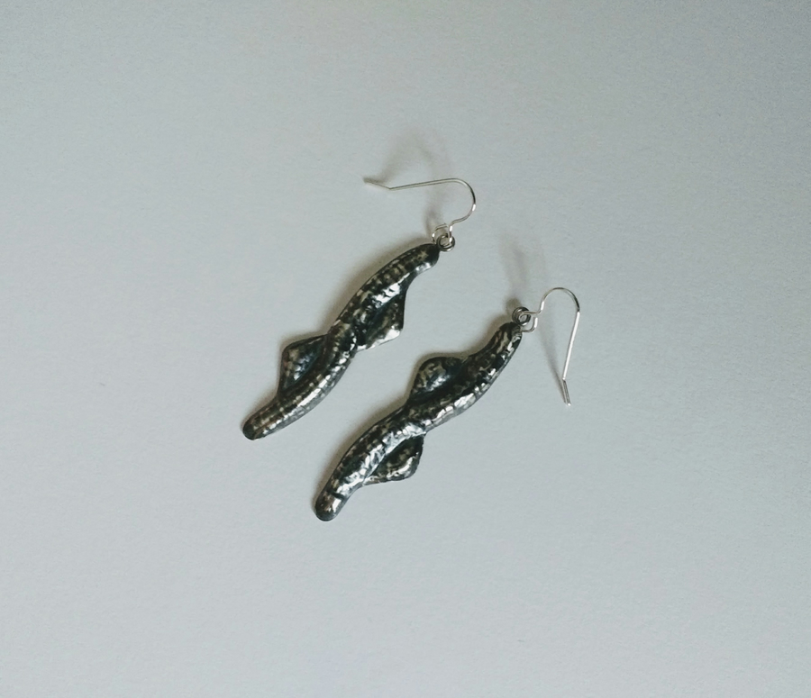 Sterling Silver Blackwave Long Earrings, Oxidised