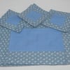 Place Mats and Coasters in Patchwork Blues and White Set of Six