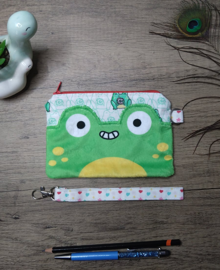 Frog zip purse with wrist strap 