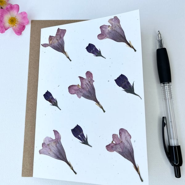 Handmade Real Pressed Flower Greeting Card, Birthday, Thank you