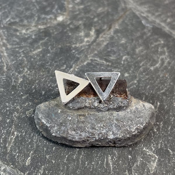 Silver triangle stud earrings