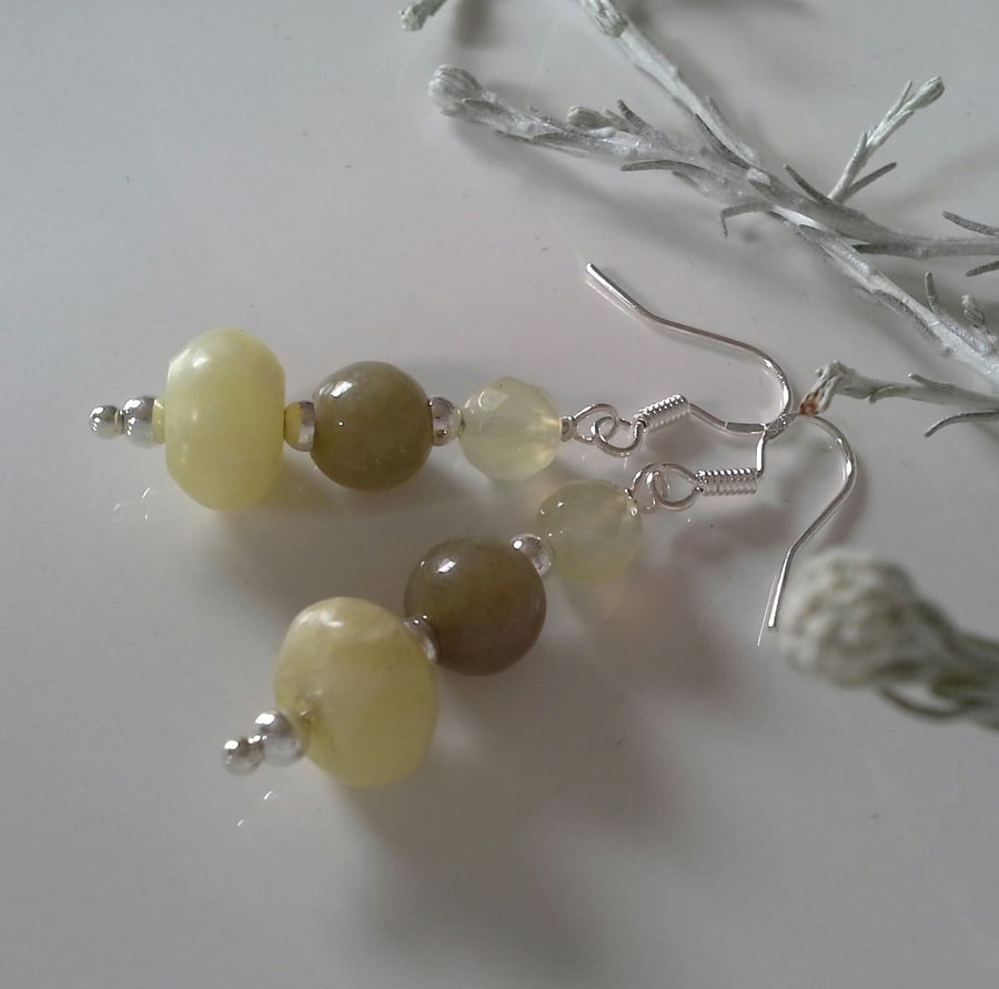 Burmese Jadeite & Chinese Jade Sterling Silver Earrings