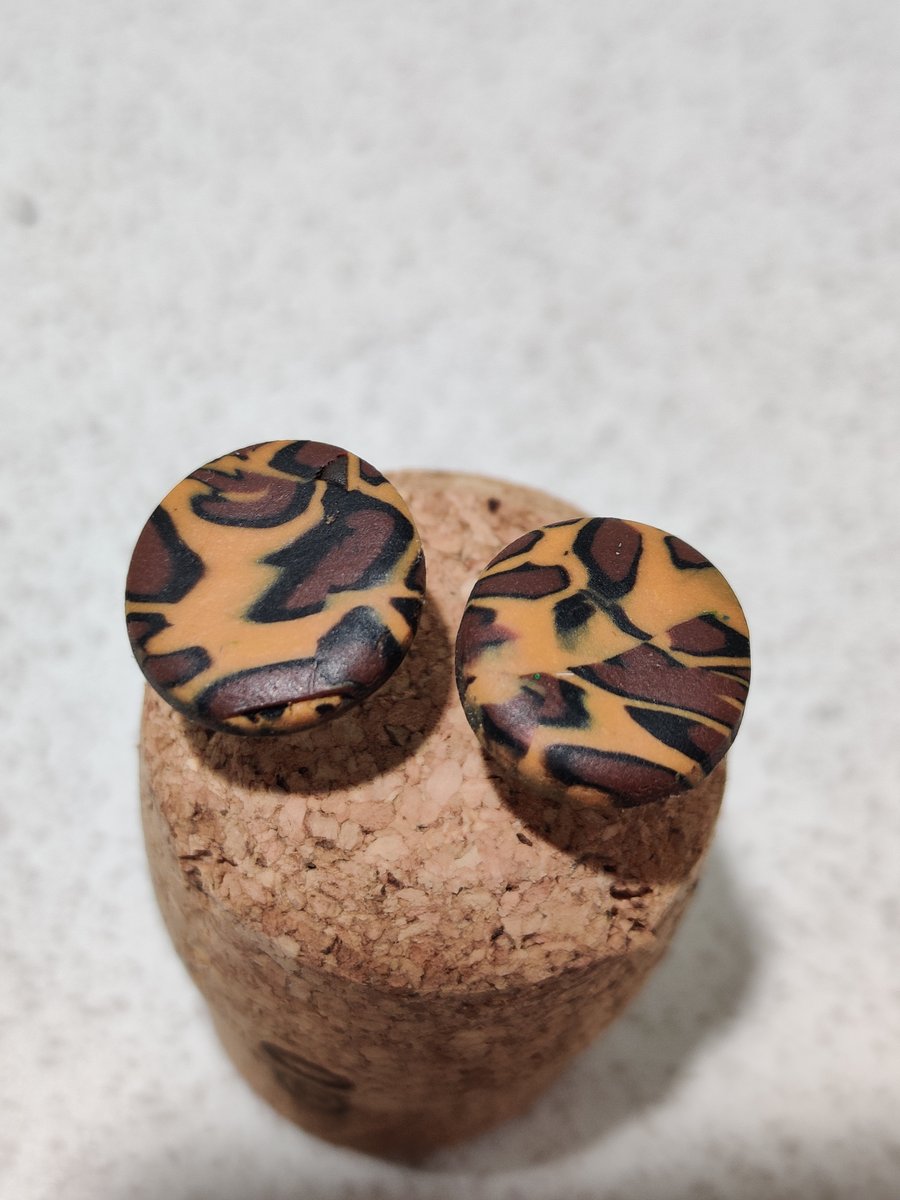Leopard print stud polymer clay earrings 