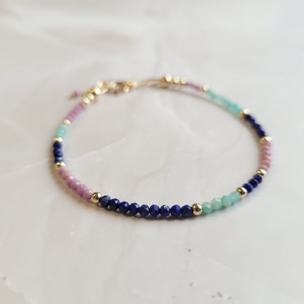 Gold Filled Gemstone Bracelet with Lapis Lazuli, Phosphosiderite and Amazonite