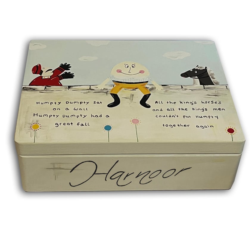 Personalised Humpty Dumpty Wooden Keepsake Box, Baby Memory Box, Boys Keepsake B