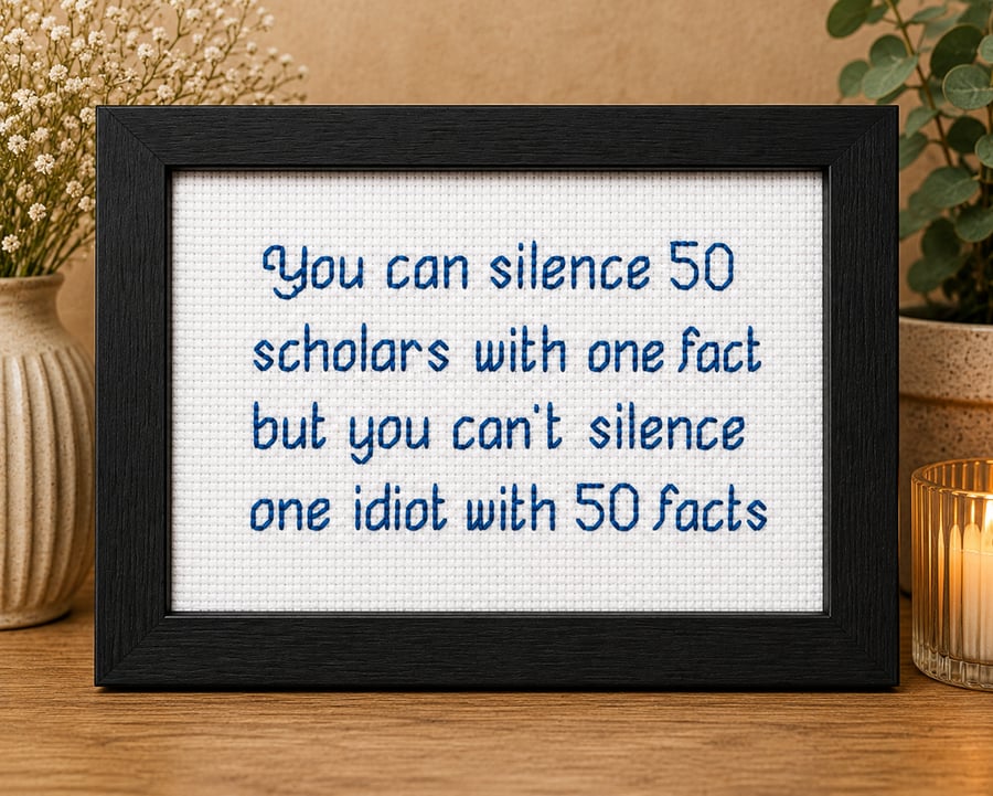 You Can Silence 50 Scholars – Witty Handmade Cross Stitch Quote Gift 6x4