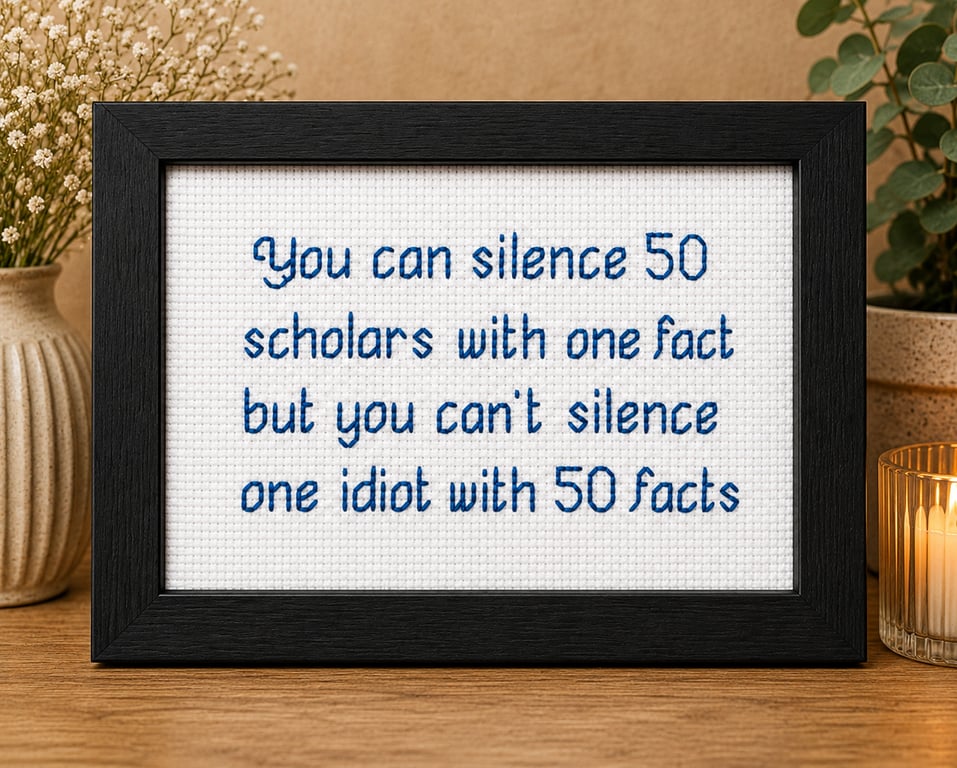You Can Silence 50 Scholars – Witty Handmade Cross Stitch Quote Gift 6x4