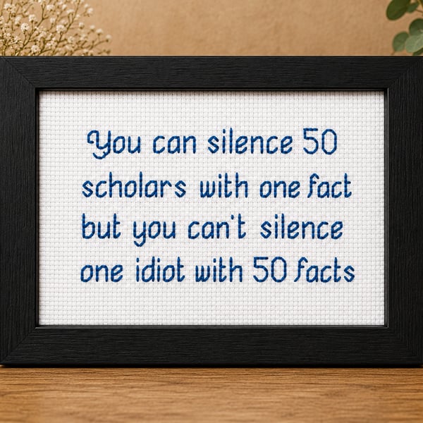 You Can Silence 50 Scholars – Witty Handmade Cross Stitch Quote Gift 6x4