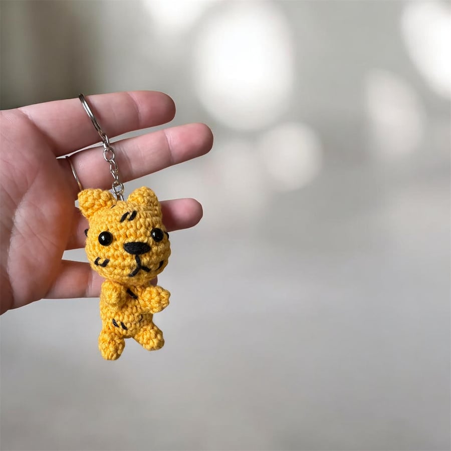 Handmade Crochet Leopard Keychain Amigurumi Bag Charm, Soft Plush Accessory