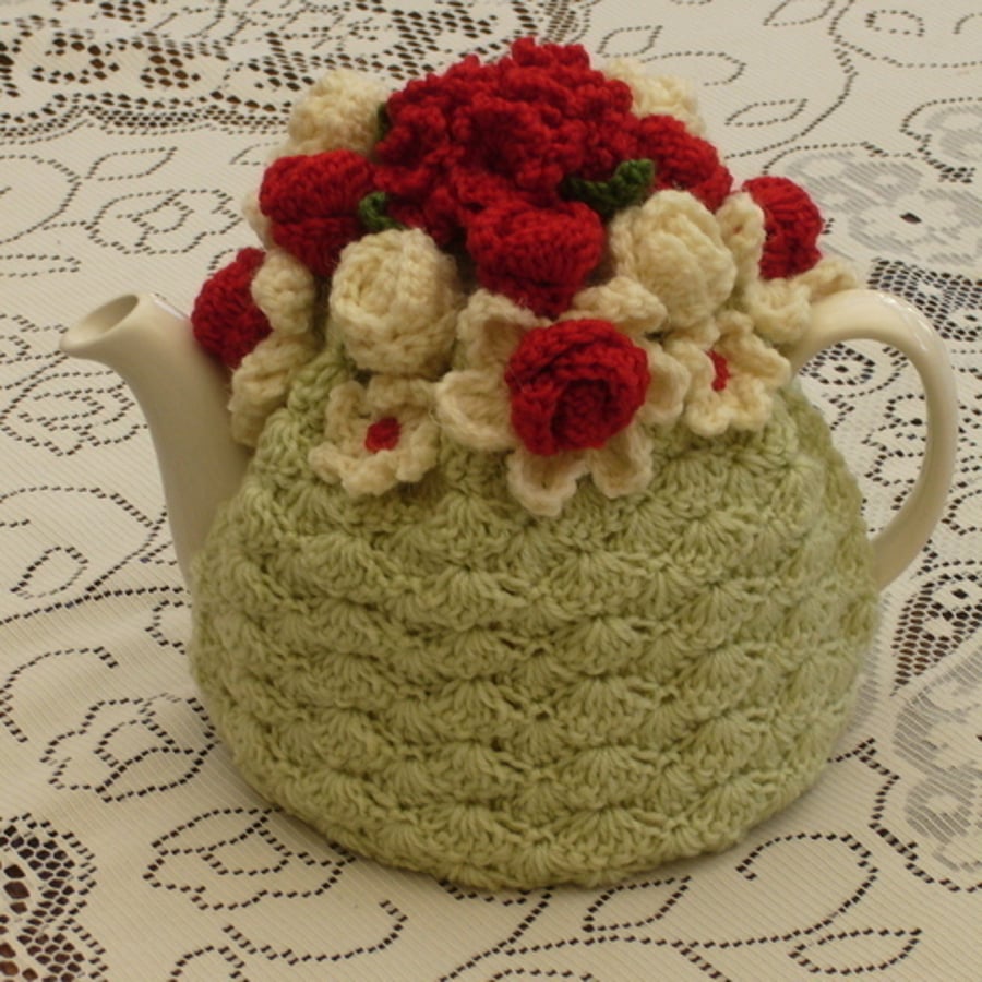 Crochet Tea Cosy with Flower Garden Top (Made to order)