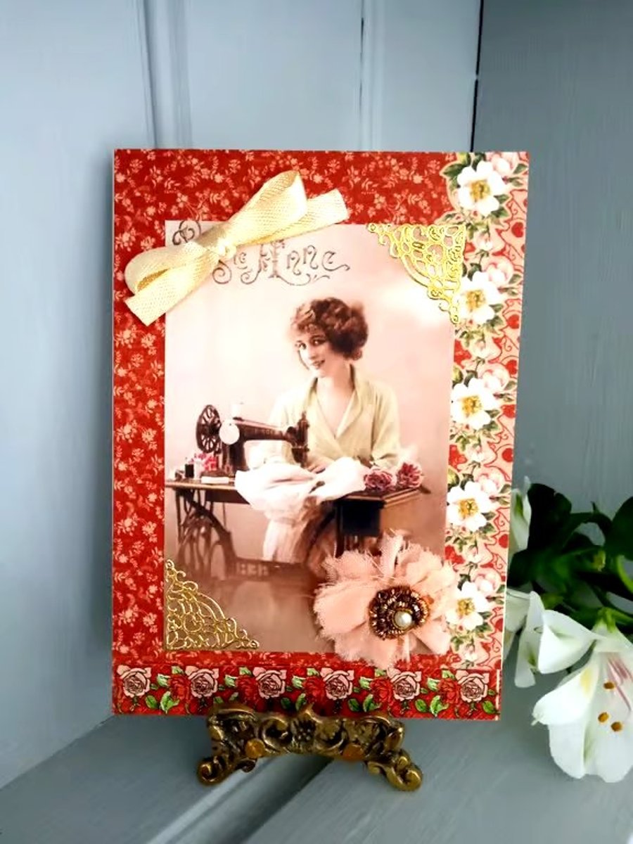 Vintage-style Birthday card - Special Card - Sewing Card