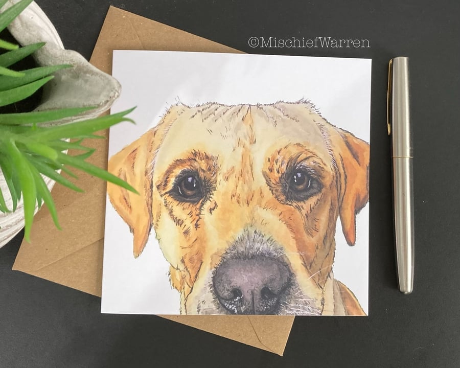 Golden Yellow Labrador Dog Card. Blank or personalised for any occasion.