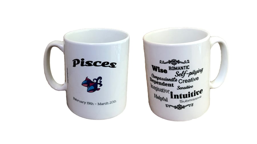 Pisces Star Sign Mug. Zodiac Mugs for a Pisces. 