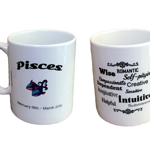 Pisces Star Sign Mug. Zodiac Mugs for a Pisces. 