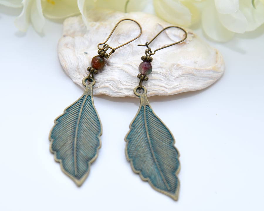 Patina Bronze Leaf Earrings