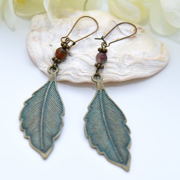 Patina Bronze Leaf Earrings