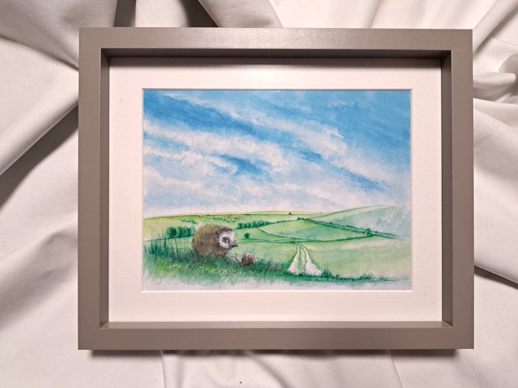 Watercolour print of a Southdowns Sussex Hedgehog
