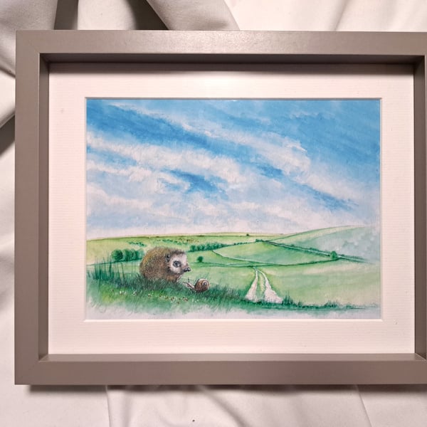 Watercolour print of a Southdowns Sussex Hedgehog