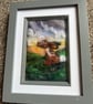 Rabbit or Hare  on a hill sunset   needle felt black frame 