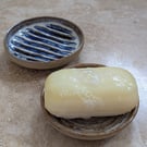 Hand thrown stoneware soap dish with stripes 