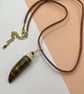 Yellow tiger's eye horn pendant with copper wirework - Image 1
