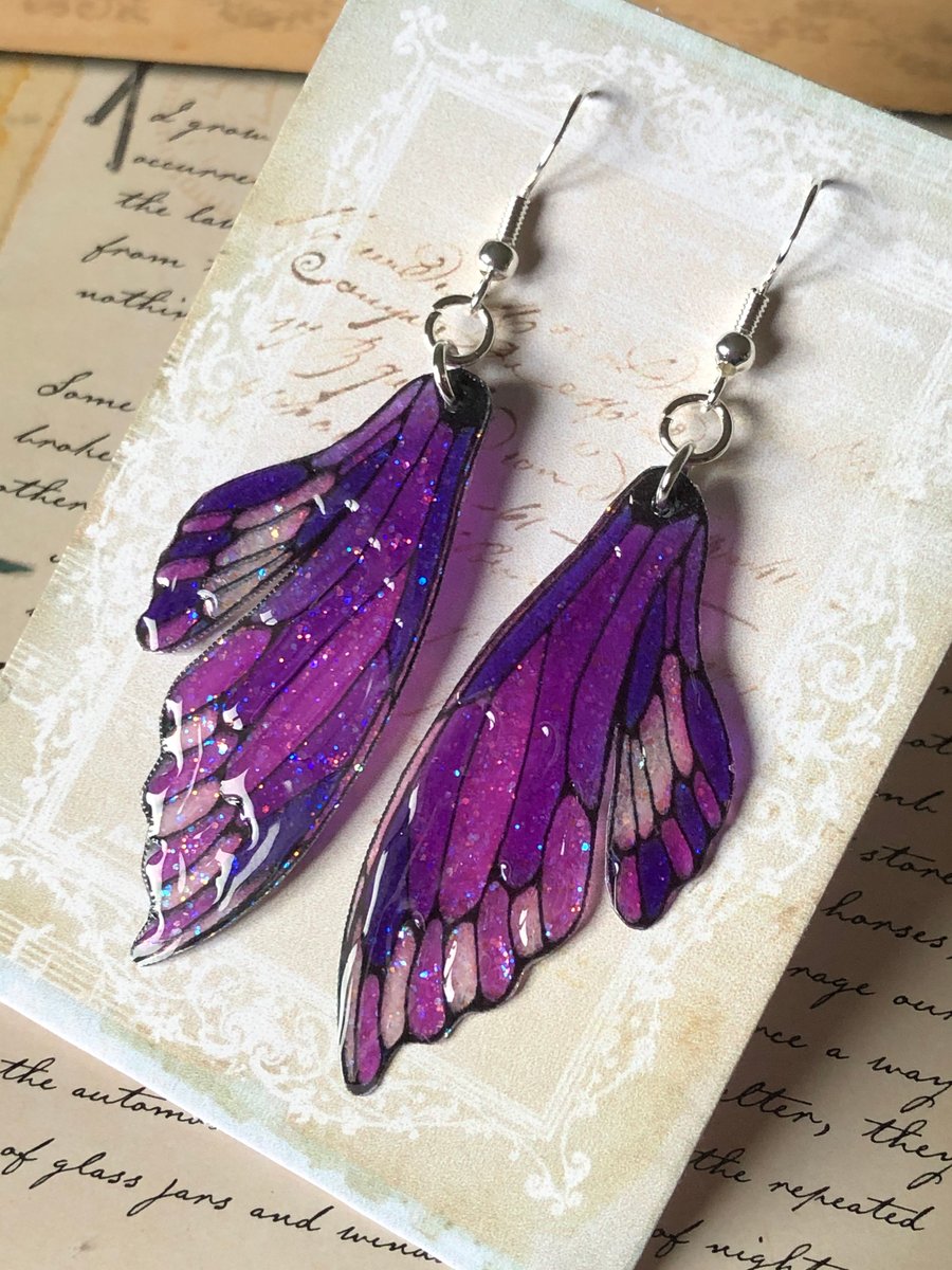 Purple Double Fairy Wing Earrings Sterling Silver