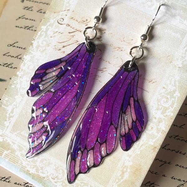 Purple Double Fairy Wing Earrings Sterling Silver